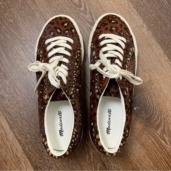 Madewell womens sidewalk low top sneakers painted leopard Color block calf hair - Picture 2 of 6